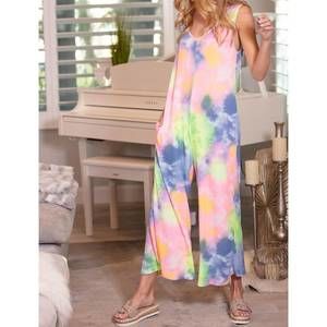 NEW WANNA B tie dyed print jumpsuit with pockets in multi
